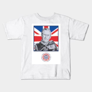 King Charles III Charcoal Portrait on Union Jack Kids T-Shirt